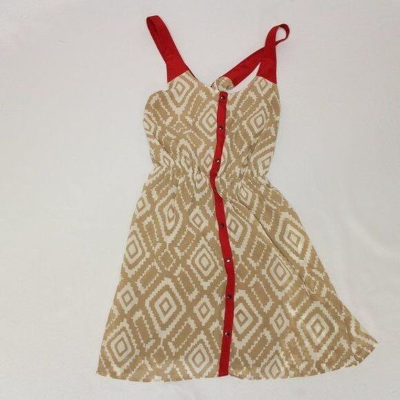 Charming Charlie Tan & Red Chiffon Dress S - Picture 5 of 5